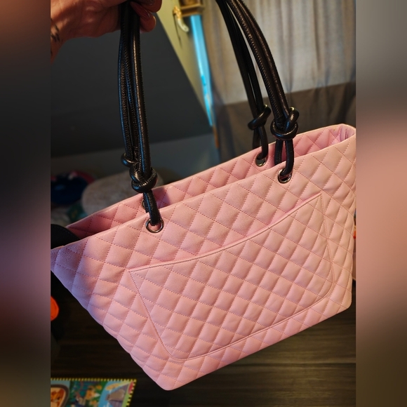 Chanel Cambon Pink and Black Quilted Leather Tote - Picture 9 of 13